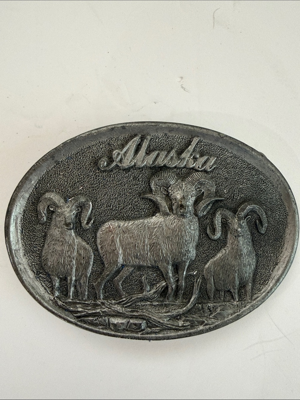 Alaska Souvenir Oval Ram Plaque - Silver-Tone